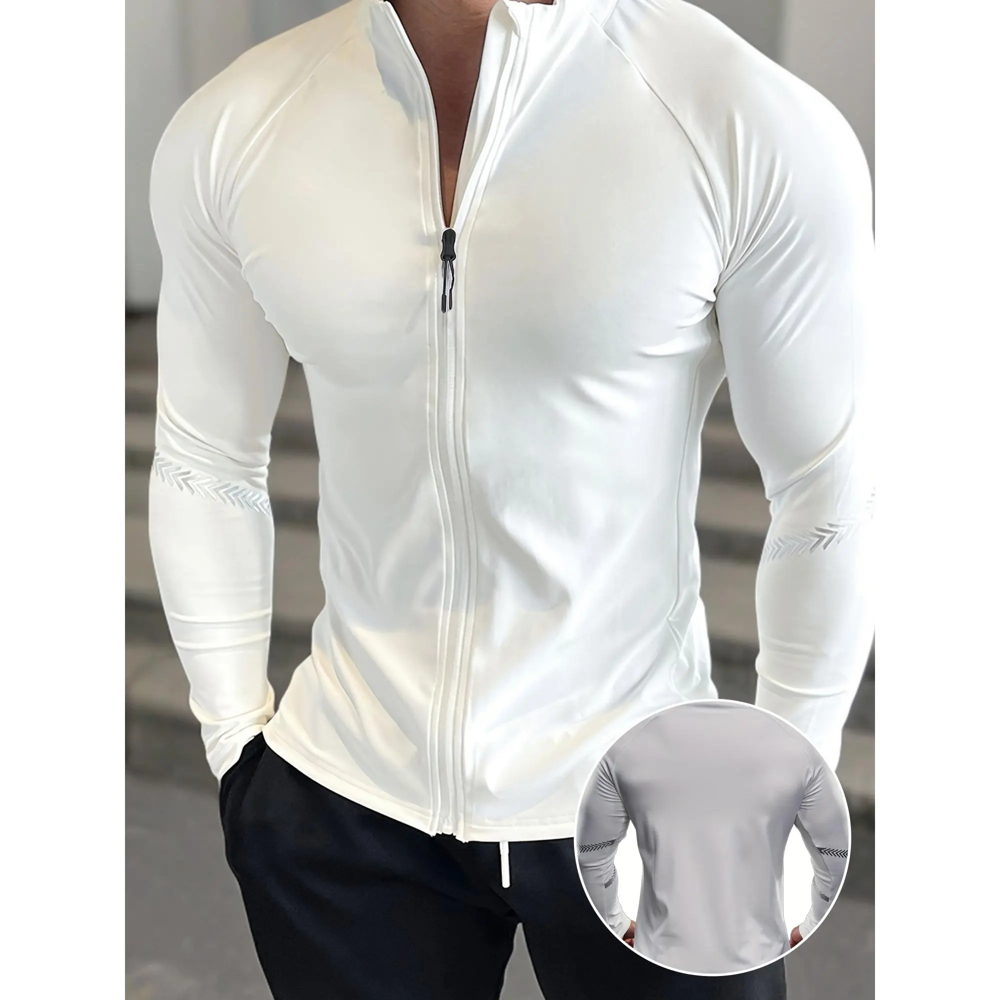 Men's All-Over Print Long-Sleeve Quick-Dry Zip-Up Front Running Jacket - Performance Sportswear for Outdoor Workouts & Sport Lover Lifestyle