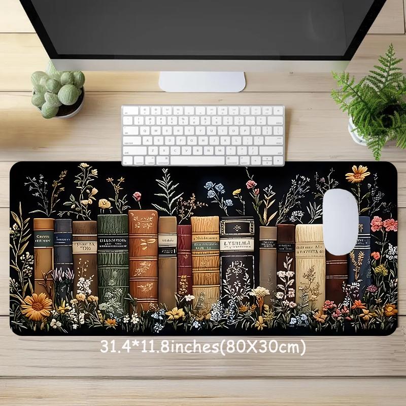 Floral Book Pattern Mouse Pad, Rectangle Gaming Mouse Pad, Non-slip Rubber Pad, Desktop Decoration Protection Pad for Home, Office, Laptop, Desktop Computer, Office Desk Accessories