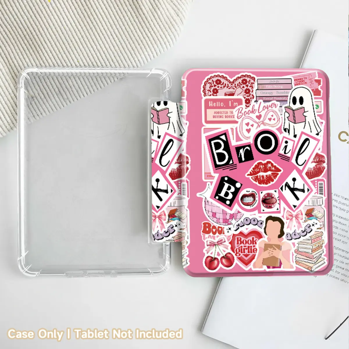 Full-Print "Pure & Charming Reading Girl" Transparent eReader Accessories Shell Cover for 2024 11th-Gen Kindle Basic, 11th/12th-Gen Paperwhite - Lightweight, Shockproof, with Hand Strap & Automatic Sleep/Wake Function