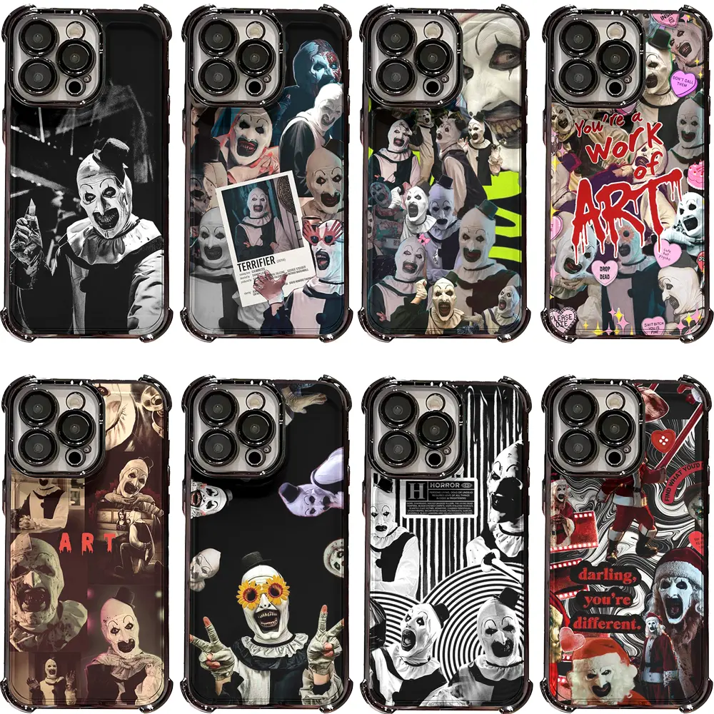 Terrifier Horror Movie Themed Eco-Friendly Phone Case, 4-Corner Shockproof Clear Soft TPU Cover, Compatible with iPhone 17,16 Pro Max,15,14 Plus,13,12,11, Trendy Halloween Accessory for Horror Fans