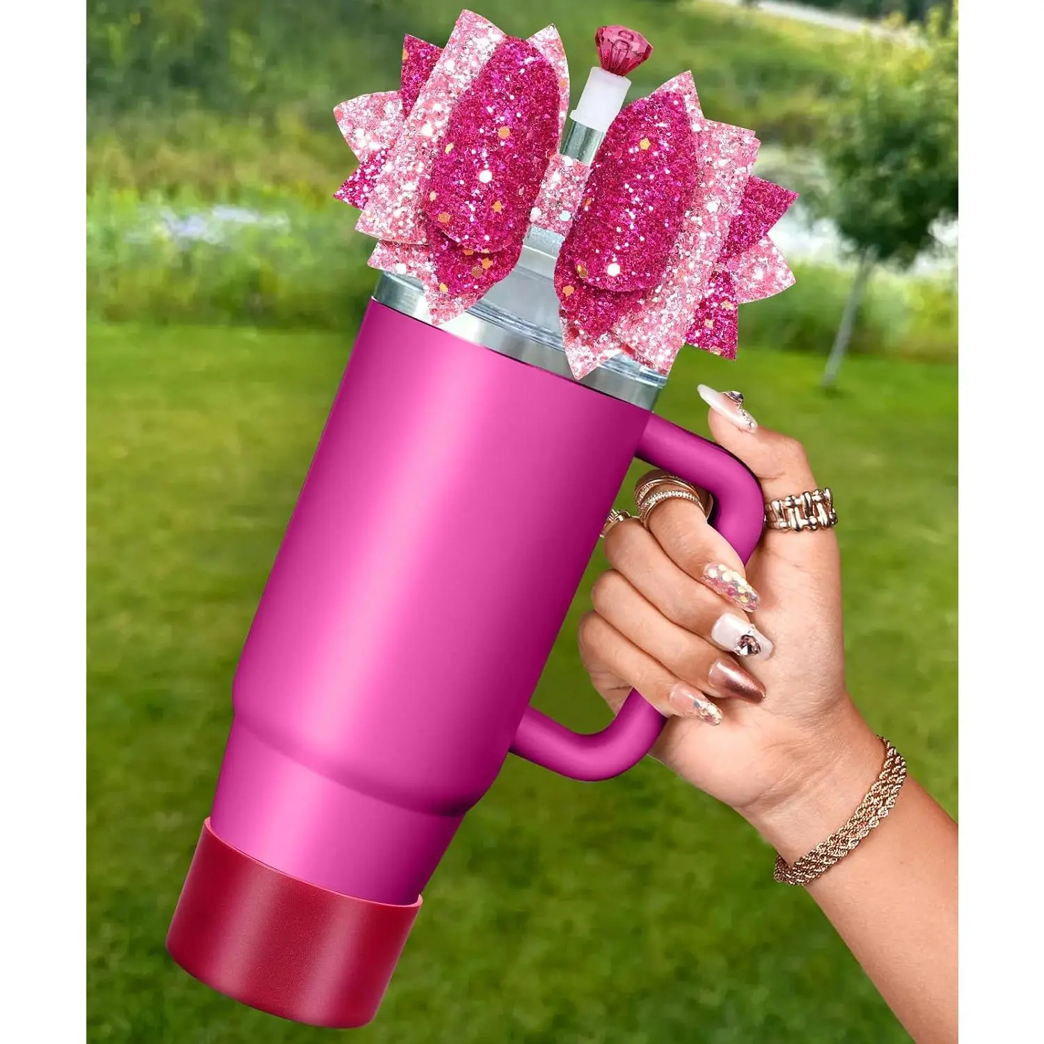 Charming Synthetic Bow Straw Topper Sets with Cup Boot & Straw Cap Drinkware Accessories - 3-Count for 30oz, 40oz Tumblers, Includes Bottom Protector, Useful Tumbler Add-Ons, 40 30 Oz