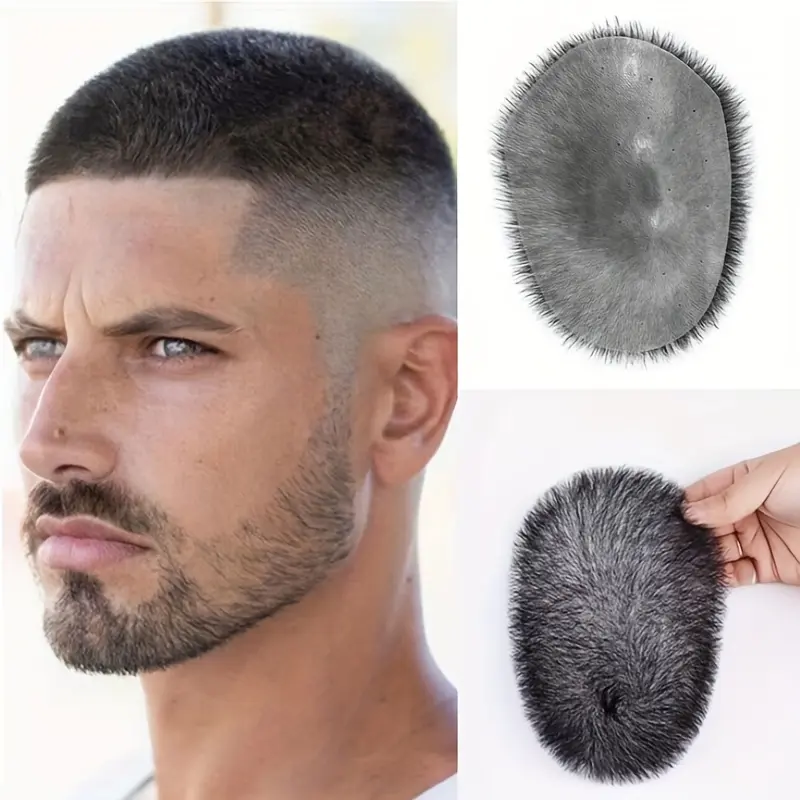 Men'S Short Buzz Cut Hairpiece Made from Human Hair with a Full PU Base, Featuring Thin Skin for a Natural Look in Men'S Toupees, Available in Natural Color.