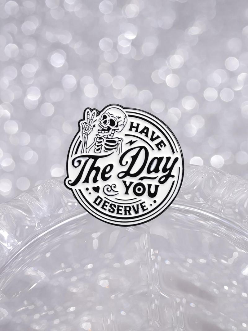 Skeleton & Letter Pattern Brooch, Fashion Brooch for Women & Men, Enamel Pin Suitable for Backpacks, Jeans, Scarves, Hats Decoration, Hat Pins