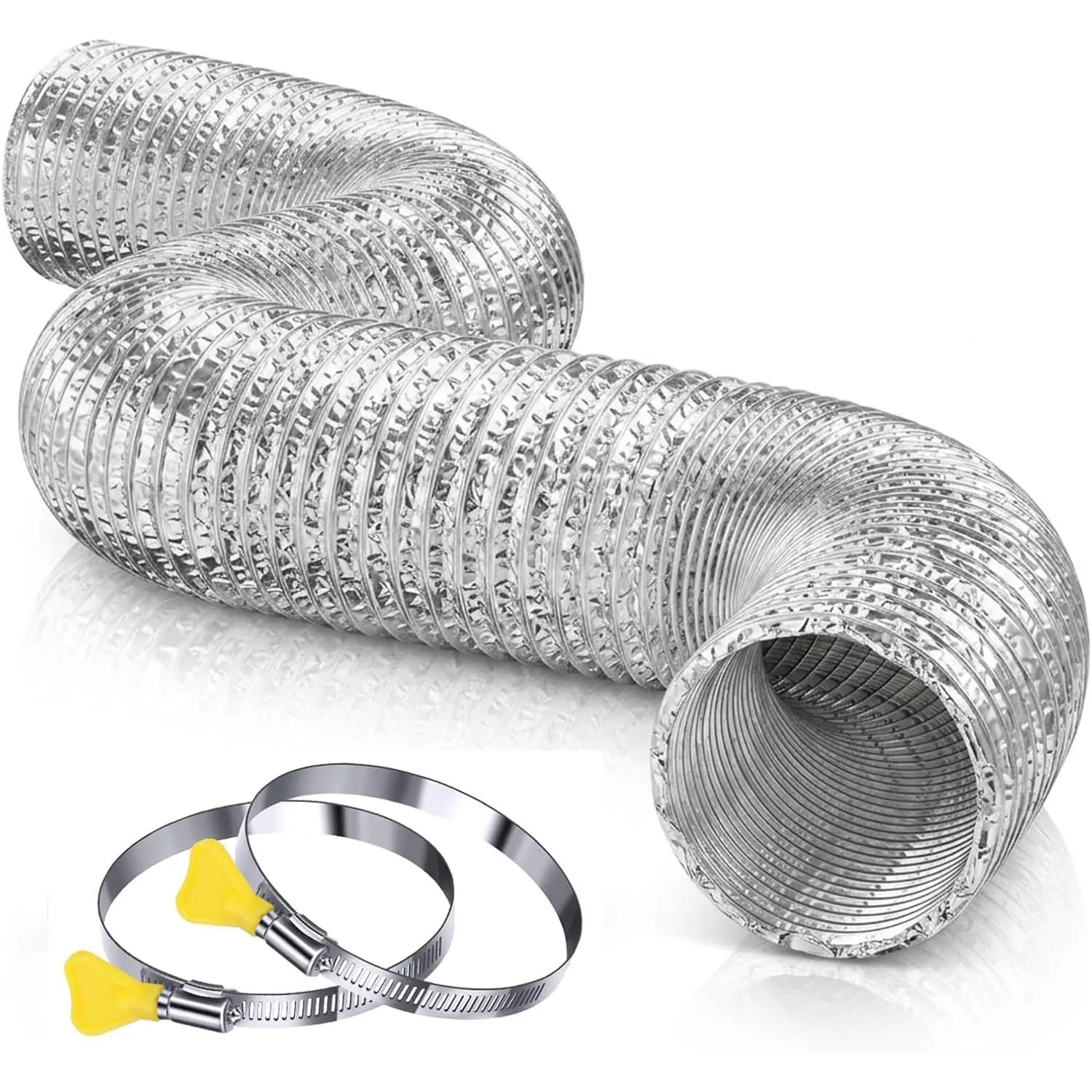 Heavy Duty Flexible Dryer Vent Duct Hose 4 inch 25FT with 2 Key Hose Clamps | Tool-Free, Extra Thick  Foil Transition Ducting Kit,  & Puncture Resistant