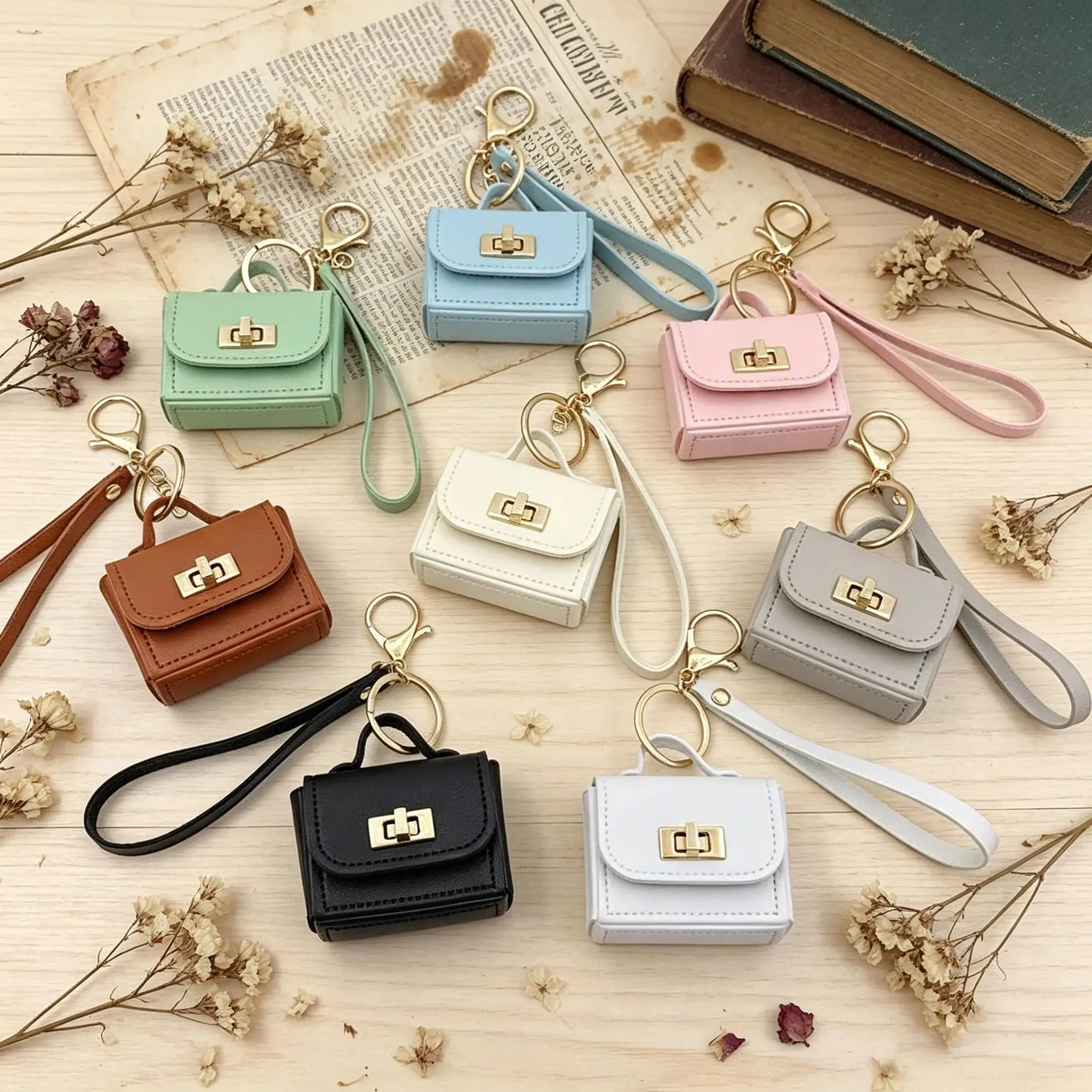 PU Vegan Leather Boutique Keychain - Multi-Purpose Tiny Charm with Twist Lock & Lobster Clasp, Mini Handbag Accessory for Totes & Backpacks, Holder for AirPods & Lipstick, Cute Fashion Gift, Tiny Size, Functional Micro-Bag, Influencers, Kawaii Accessories