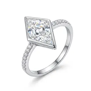 Modern Bezel Setting Rhombus Cubic Zirconia Promise Ring, Solid 925 Silver Jewelry