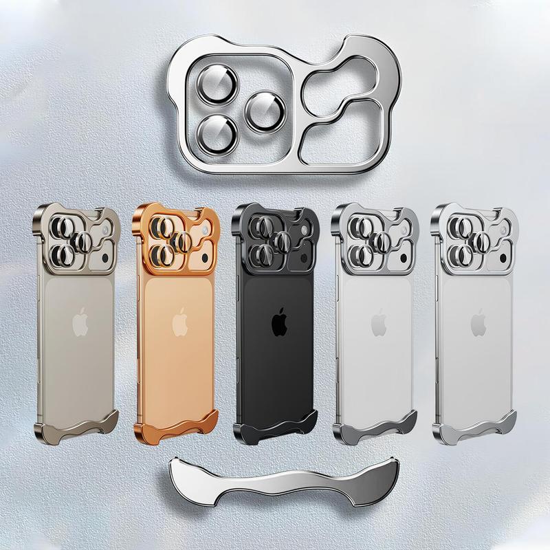 For iPhone 17 16 Pro Max 15 14 13 Metal Frameless Case with Camera Lens Protector Silm Mag Safe Compatible Minimalist Design Aluminum Frameless Protective Bumper Case Shock Absorption Shockproof Cover