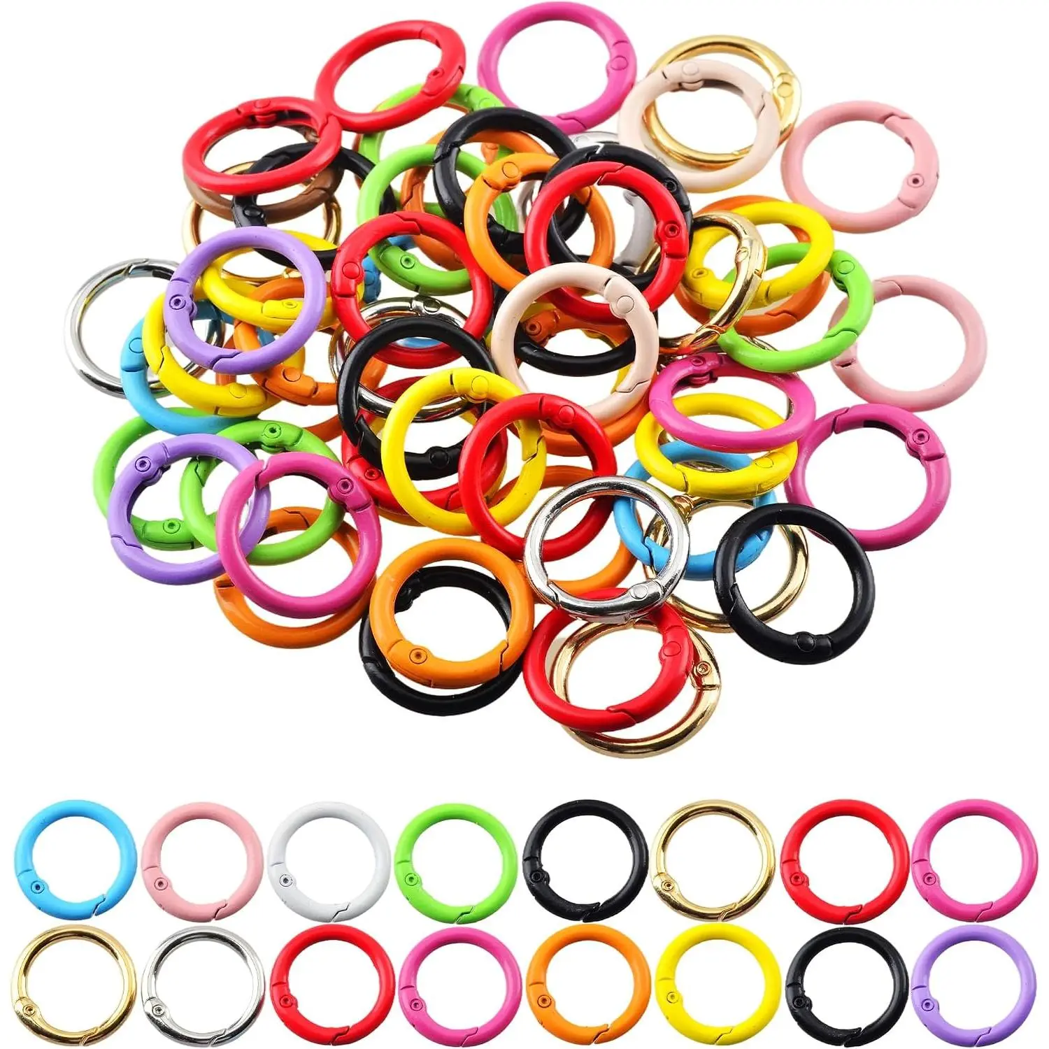 Carabiner Clip 48 count Metal Colored Key Ring Clip Circle  Rings Bulk Spring O Ring Round Cute Carabiner Spring Snap Hook Key Chain Clips for   Bag Charm Handbag Purse