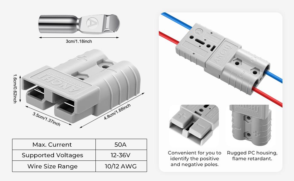 8 Pcs 10-12 Gauge Battery Quick Connector 50 Amp Battery Quick Connect Disconnect with 10/12 AWG, Wire Harness Plug Kit Cables Connect Disconnect Plug for Motor Recovery Winch Trailer Towing Systems