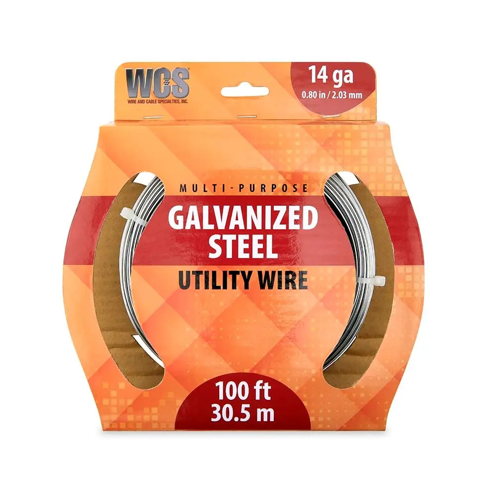 Galvanized Steel Utility Wire, 14 Gauge SWG, .080 in / 2.032 mm, 100 ft / 30.5 m Coil