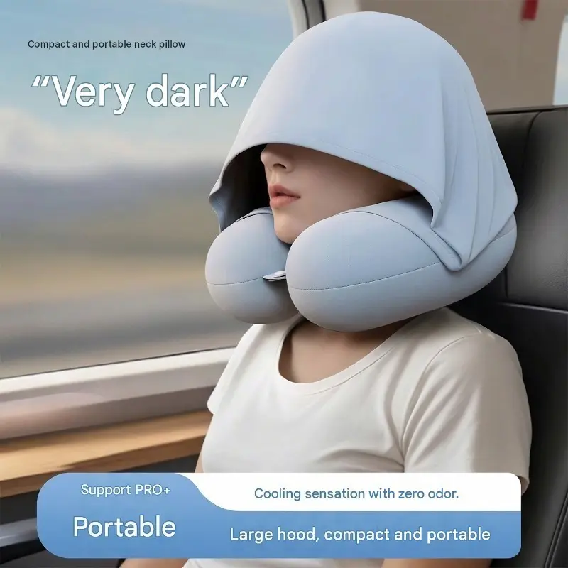 Hooded U-shaped Pillow Portable Neck Pillow Sleeping in the Car Summer Ice Silk U-shaped Head Airplane Travel Neck Pillow