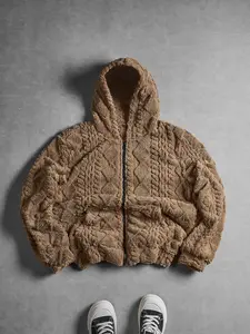 Men's Loose Fit Fleece Hoodie Jacket, Soft Warm Double-Face Fleece, Casual Streetwear for Fall Winter, Comfortable Knit Design