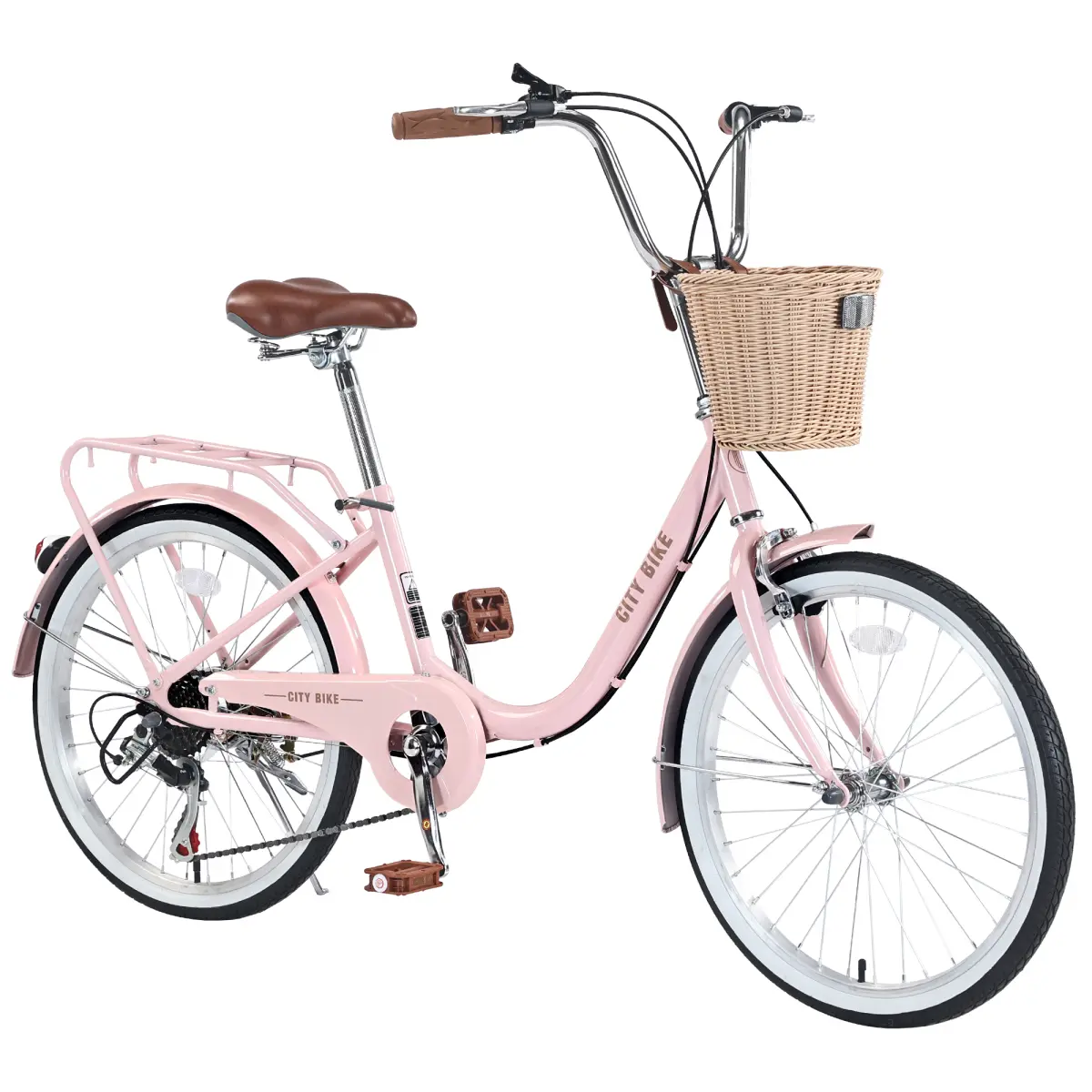 Youth Girls' 22-Inch City Bike, Step-Thru Steel Frame with 7-Speed Shift, Includes Basket, Ideal for Daily Commute, Nonslip, 85% Assembled