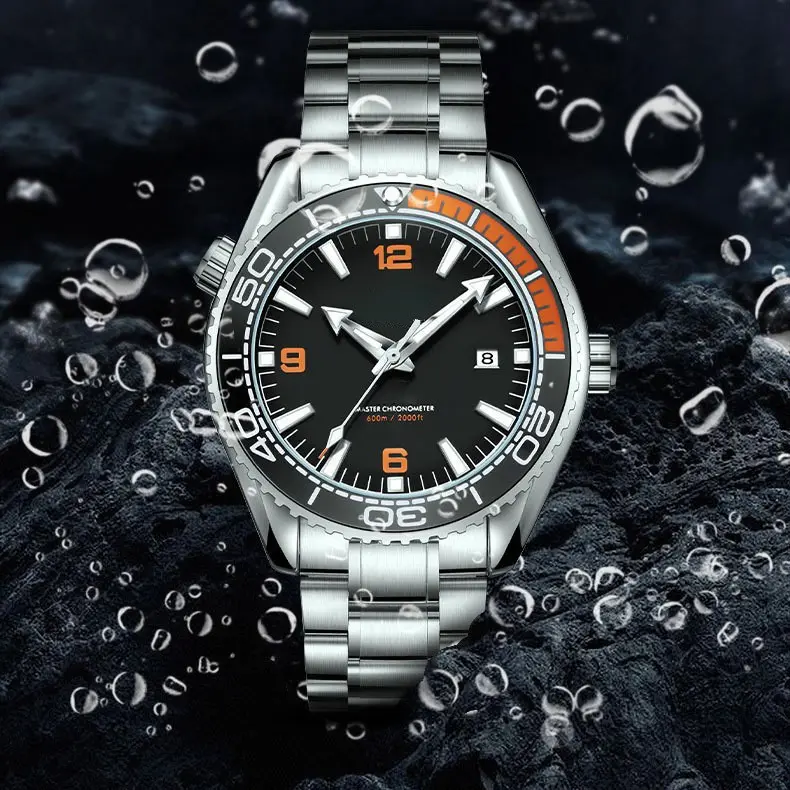 Men's Submariner Style Quartz Watch, Stainless Steel Band, Waterproof, Luminescent Hands, Date Window, Suitable for Daily Business, 45X15mm