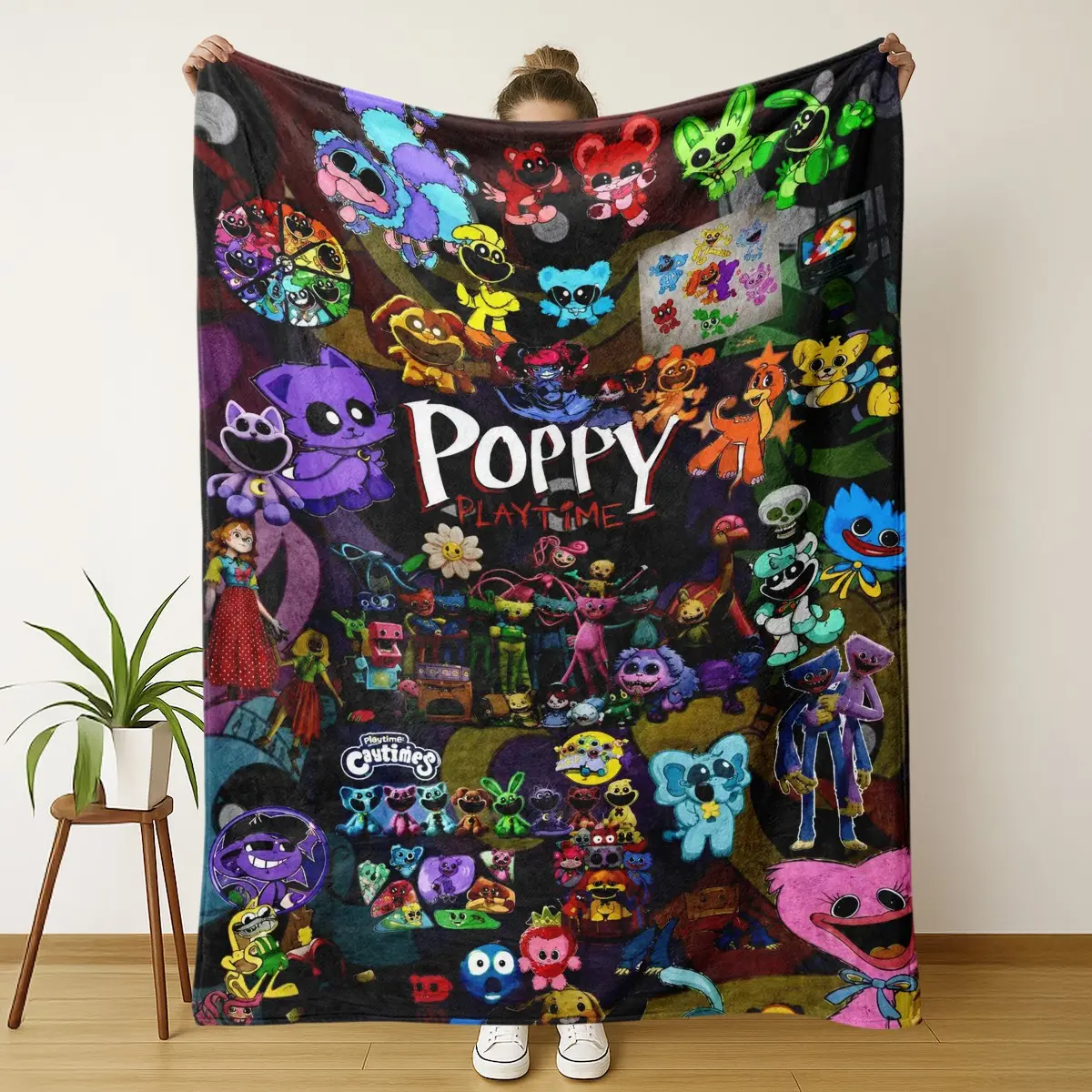 Poppy Playtime Blanket, Soft Cozy Flannel Fleece Throw, Poppy Playtime Character Collage Design, Perfect for Relaxing and SnugglingPoppy Playtime Throw Blanket Huggy Wuggy Blanket Kissy Missy Blanket CatNap Blanket DogDay Blanket Smiling Critters Blanket
