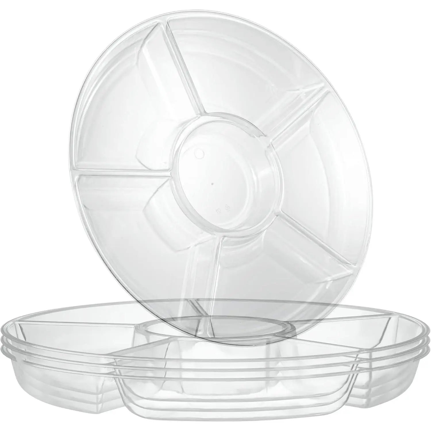 2 Sectional Round Plastic Serving Tray/Platters Clear Pack of 2