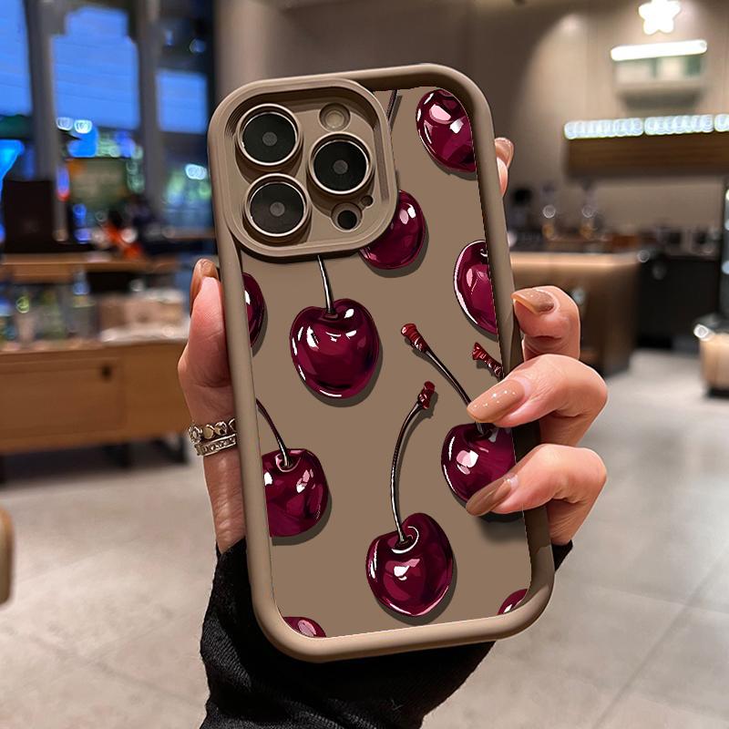 Sexy Wine Cherry Pattern Phone Case , Soft Silicone Tpu Protection and Shockproof For iPhone 17 16 15 Pro Max 14 16Pro 13 12 11 X Plus Air Mini Girl