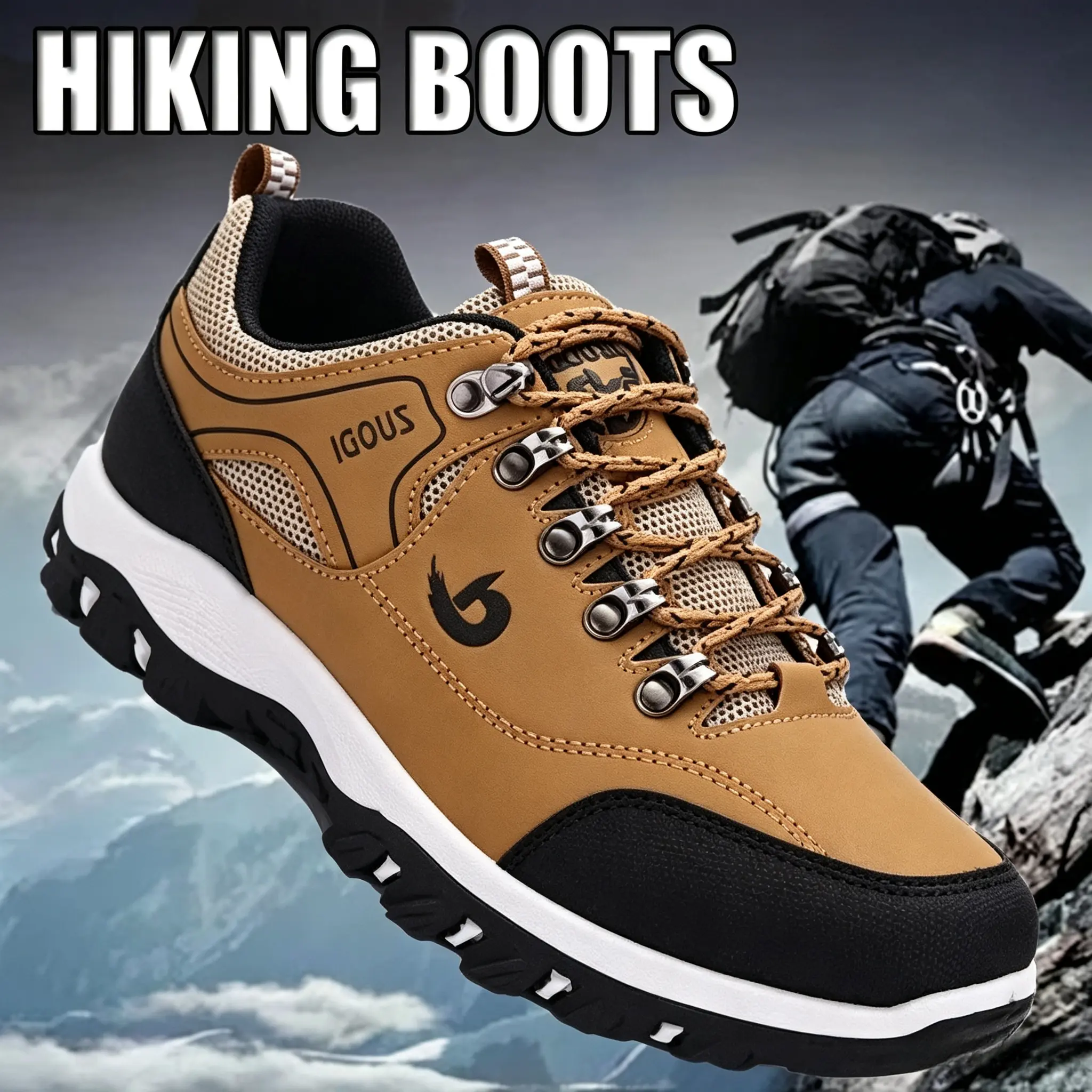 Mens Leather Hiking Shoes Waterproof Lightweight Outdoor Anti Slip Trekking Boots Wear Resistant Casual Trainers for Backpacking Walking