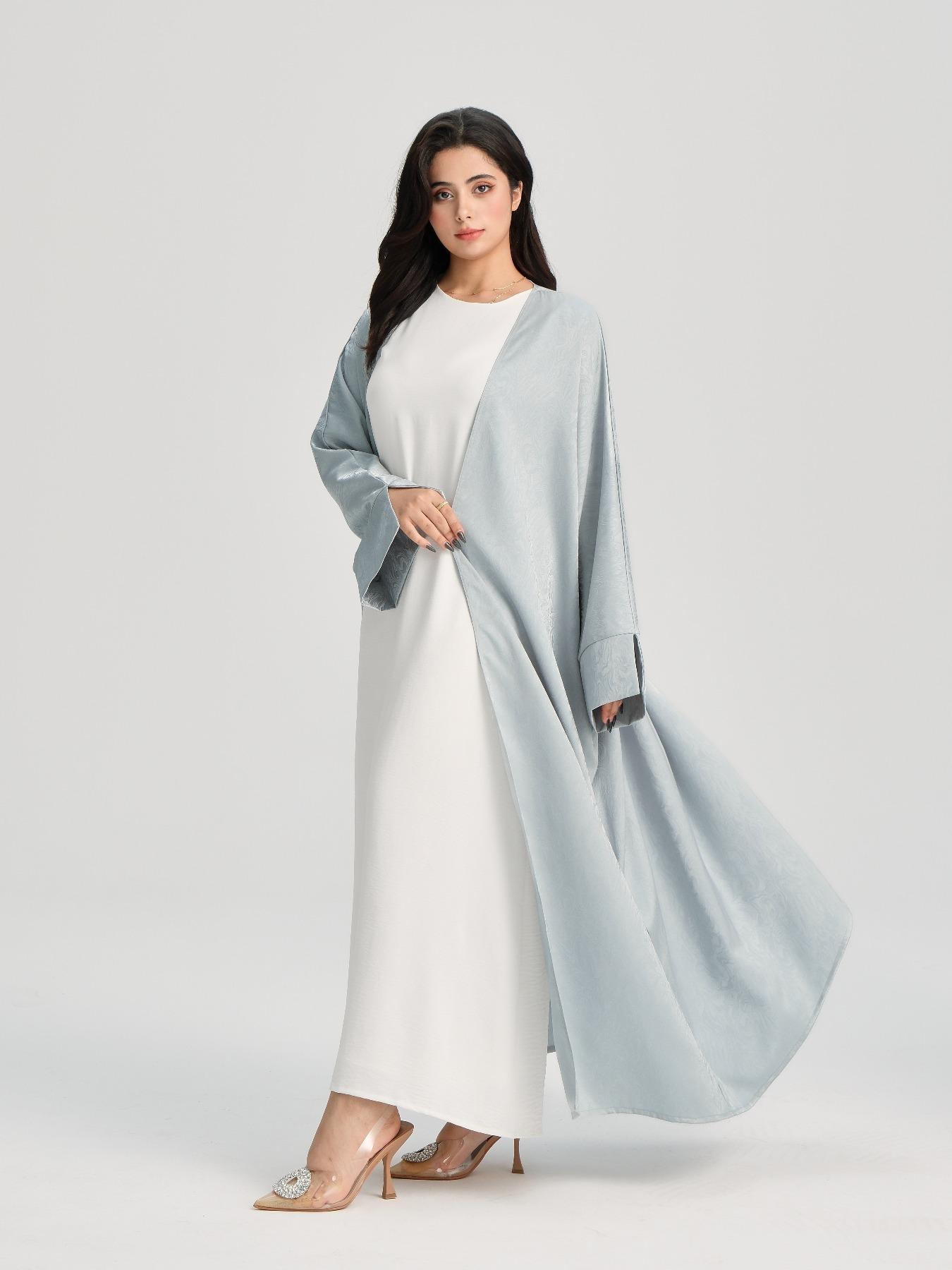 Women's Jacquard Split Sleeve Abaya Casual Cardigan, Modest V Neck Long Sleeve Open Front Abaya Dress for Daily Wear, Women's Islamic Clothing for All Seasons