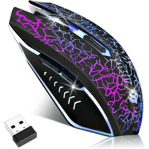 Wireless Gaming Mouse, Rechargeable Wireless Computer Mouse, 7-Color LED Light, Ergonomic Mouse with 6 Silent Click Buttons, 3 Adjustable 2400 DPI Wireless Mouse for Laptop,PC,Mac, BlackGift
