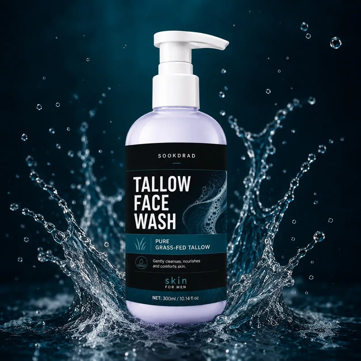 Tallow face wash, pure grass-fed tallow, gently cleanses, nourishes, comforts skin, for men, face, 300ml/10.14 fl oz