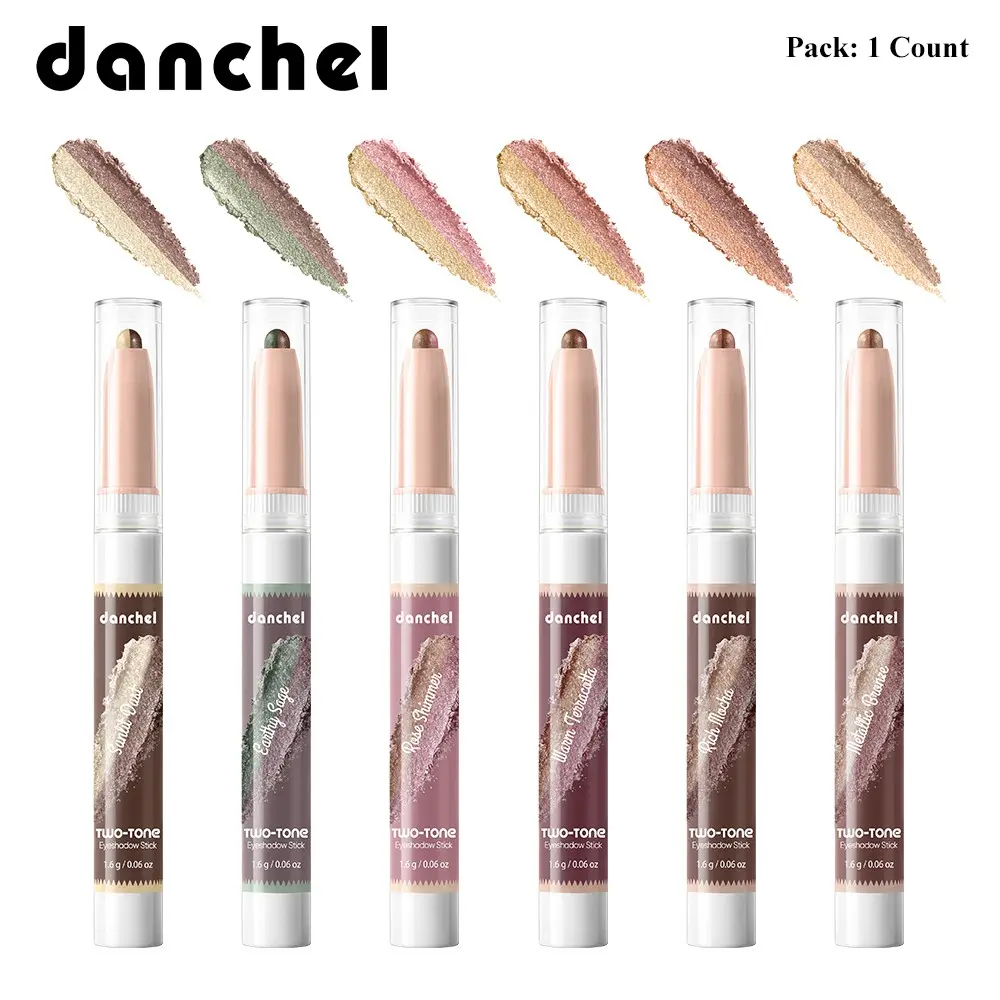 danchel Gradient Dual-Tone Eyeshadow Stick, Highly Pigmented Cream, Delicate Shimmer Finish, Waterproof & Sweatproof, Long-Lasting Smudge-Proof Wear, No Creasing No Caking, 6 Shades Available