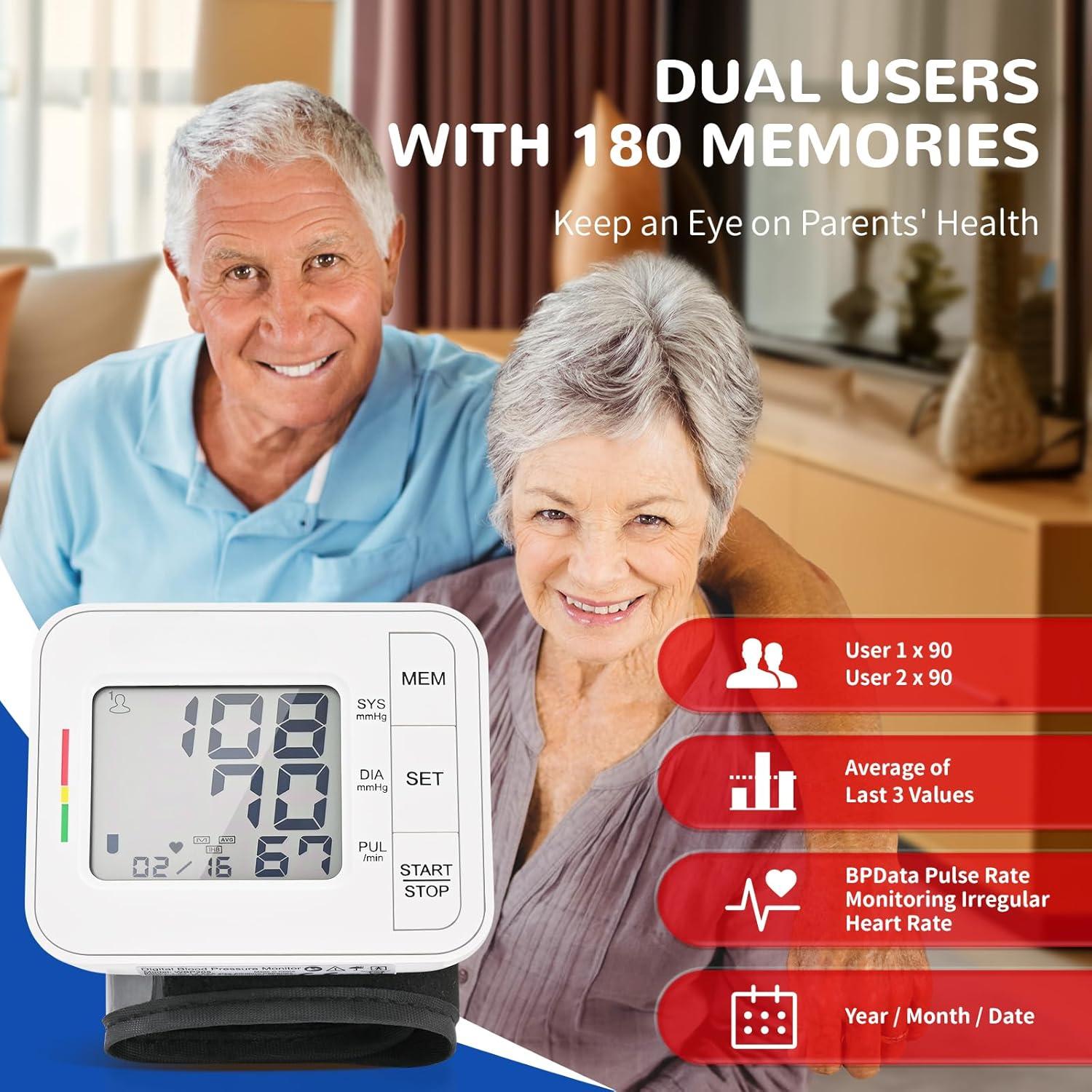 Blood Pressure Monitor for Home Use,Automatic Wrist Blood Pressure Monitor,Adjustable Wrist Blood Pressure Cuff (5.3-8.5") 2*90 Reading Memory Digital Blood Pressure Machine with Carrying Case