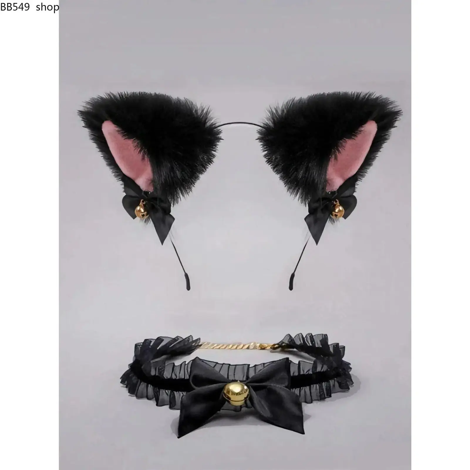 Cute Cat Ear Headband & Bow Bell Necklace Set for Women, Lightweight Costume Accessories, Playful Cat Ear Hairband with Bell Pendant for Parties, Photo Shoots, Festivals & Halloween Events