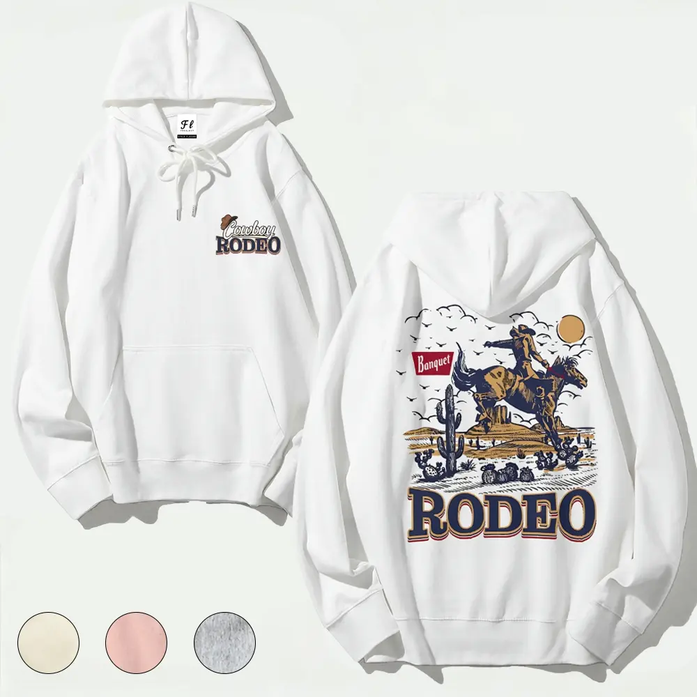 Vintage Cowboy Rodeo Hoodie | Western Horse Riding Graphic Back Print Pullover Sweatshirt, Country Music Festival Oversized Streetwear Unisex Casual Long Sleeve