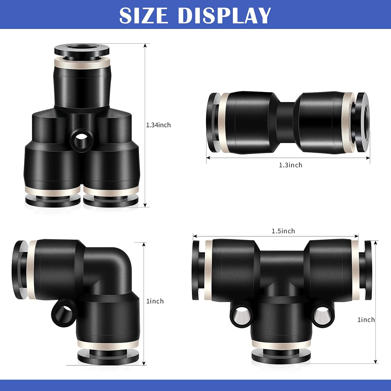 Push to Connect Fittings Air Line Pneumatic Fittings Kit 28 count Air Quick Disconnect Tube  Release Connectors Hose Tube Union 7 Spliters+7 Elbows+7 Tee+7 Straight(1/4 Inch OD)