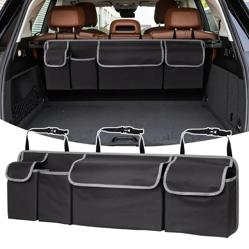 Car Seat Backrest Storage Bag, Multifunctional Rear Seat Hanging Organizer for SUVs & Cars, Car Accessories, 600D Oxford Cloth with Black & White Stitching