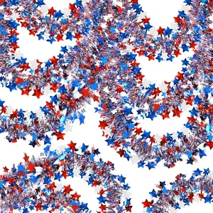 3 Pack Total 50 Ft Patriotic Tinsel Garland 250th Anniversary 4th of July Decorations Red White Blue Metallic Glitter Stars Garland Memorial Day,National Independence Day Decor,16.6Ft by 4.7 Inch Eachfidget toys