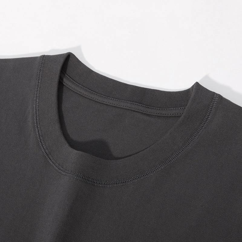 260g Combed Cotton Drop Shoulder T-Shirt For Men, Heavyweight Solid Color Crew Neck Short Sleeve Lightweight Top