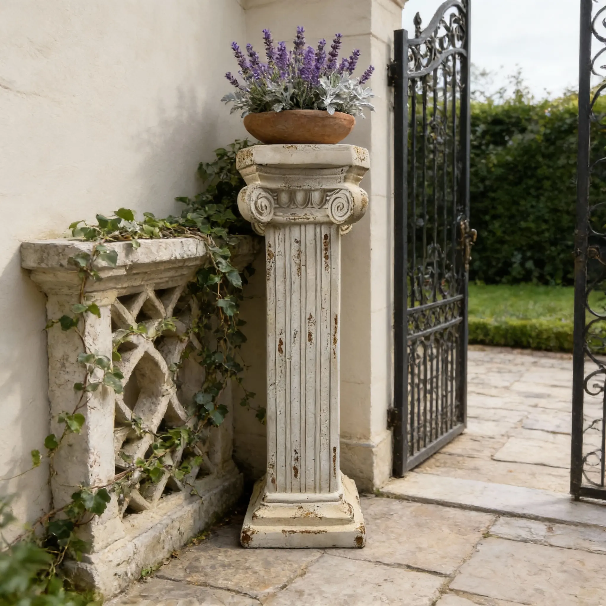 ARCH 38.18 Inch Tall Antique White Magnesium Oxide Roman Column Pedestal Stand Sculpture Statue for Garden Patio Lawn Wedding Party Indoor Outdoor Decor No Assembly Required, Antique White Color Options, Magnesium Oxide Material, Antique Style