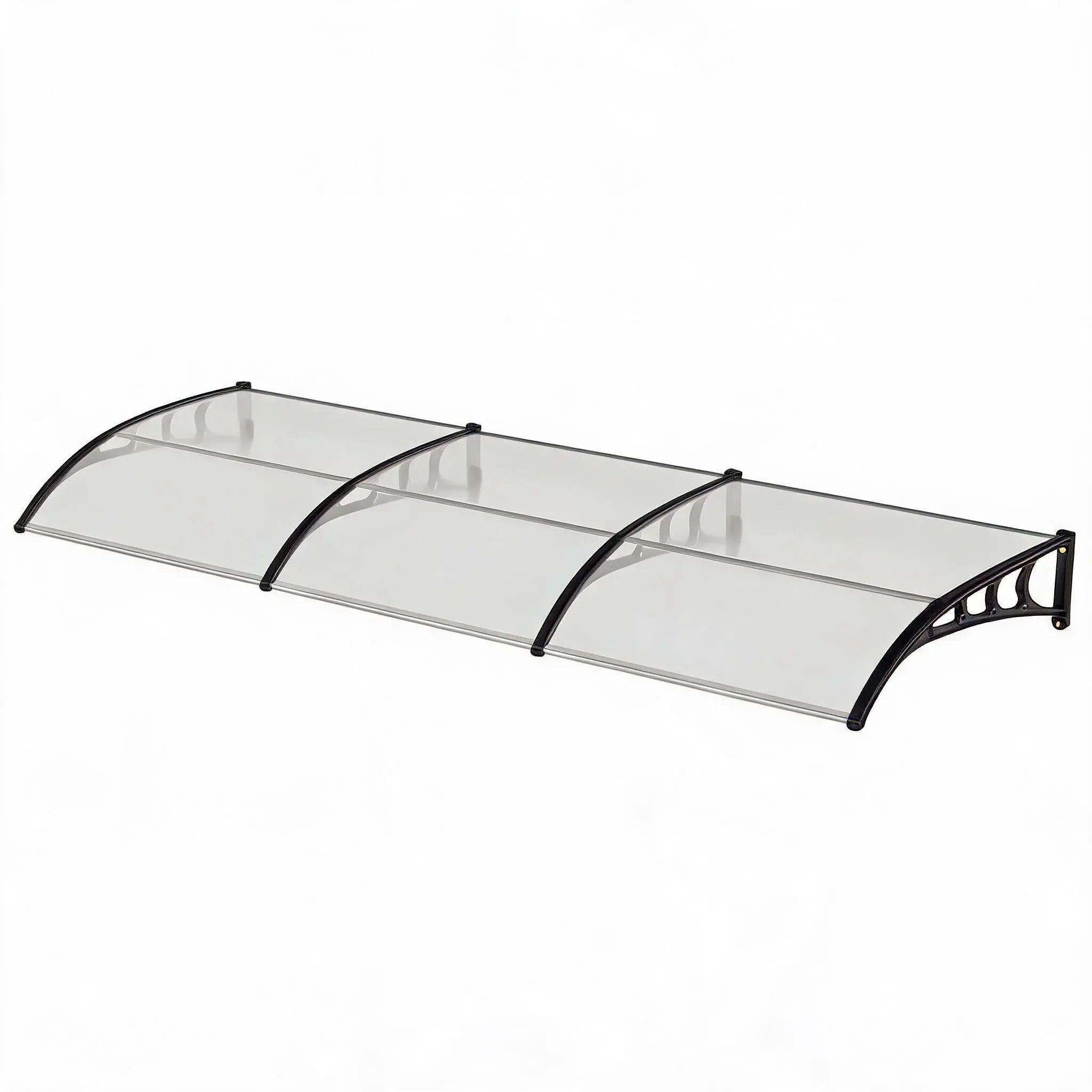 Weatherproof Outdoor Awning Canopy - Polycarbonate Cover with Heavy-Duty Plastic Steel Brackets - UV/Rain/Snow-Protective Porch or Window Shelter - 100x300cm, Transparent or Brown
