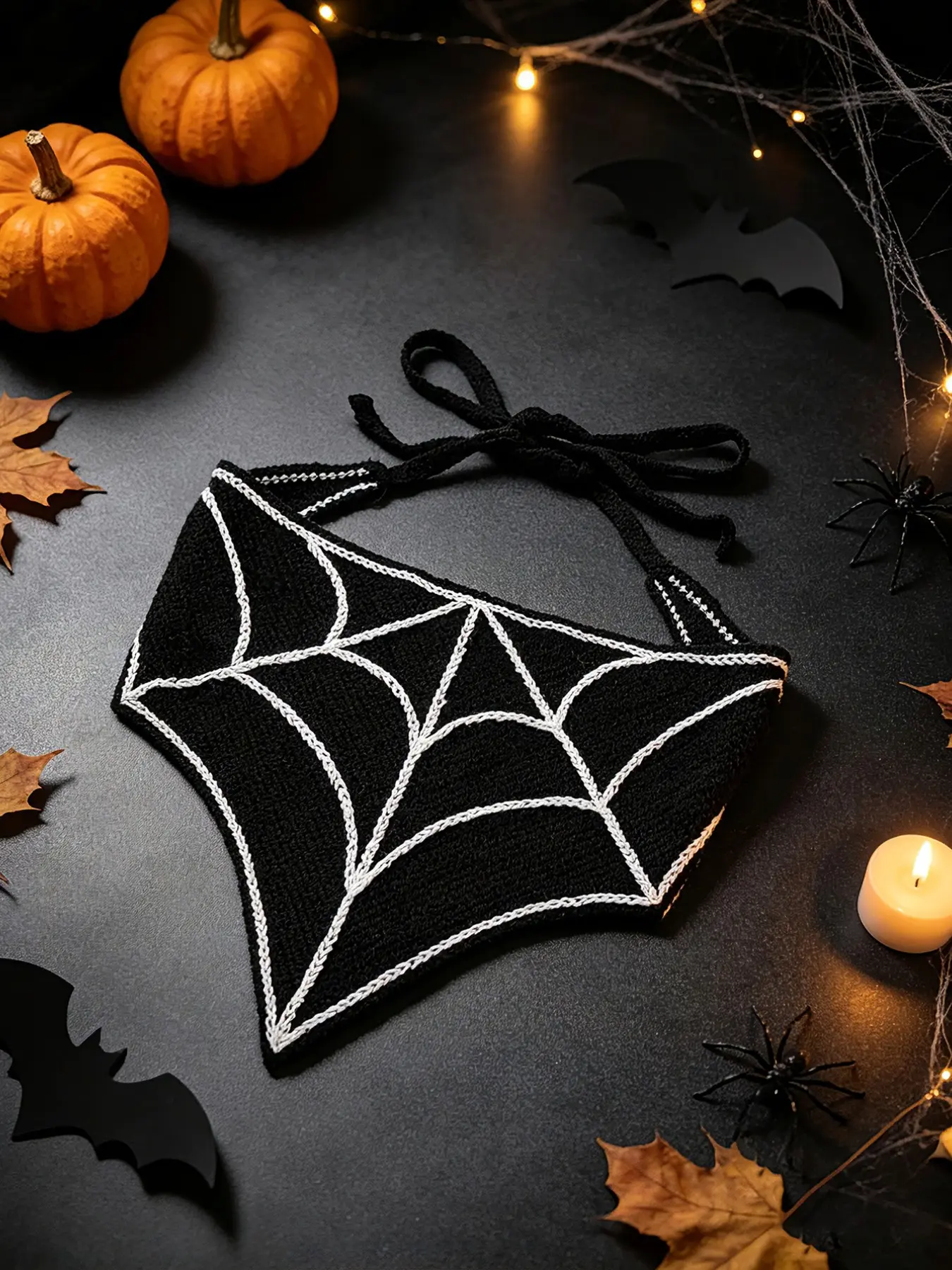 Halloween Knitted Spider Web Triangle Scarf, Elegant Party Accessory, Versatile Headband for Daily and Casual Parties