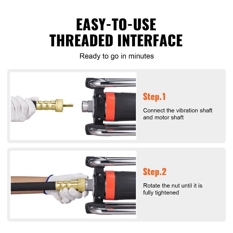 VEVOR Electric Concrete Vibrator, 1300W 16000 VPM, 2HP Copper Motor Handheld Concrete Vibrating Tool, Portable Pencil Cement Vibrator with Shaft of 14.75ft/ 4.5m, Remove Air Bubble and Level Concrete