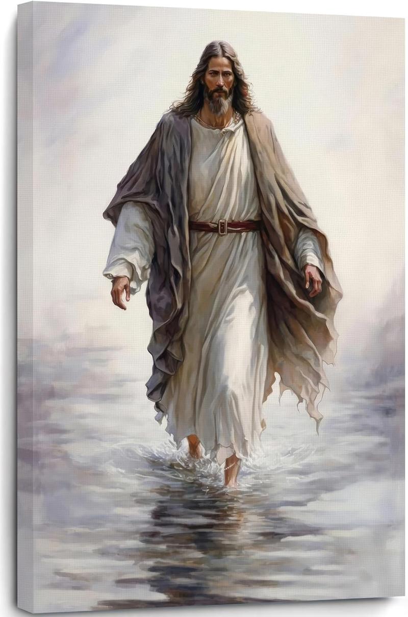 1 Count Framed Jesus Christ Canvas Wall Art The Hand of God Jesus Reaching Into Water Christian Painting Prints Biblical Wall Decor Religious Room Decor for Church Prayer Room Schools Hospitals 16x24inch