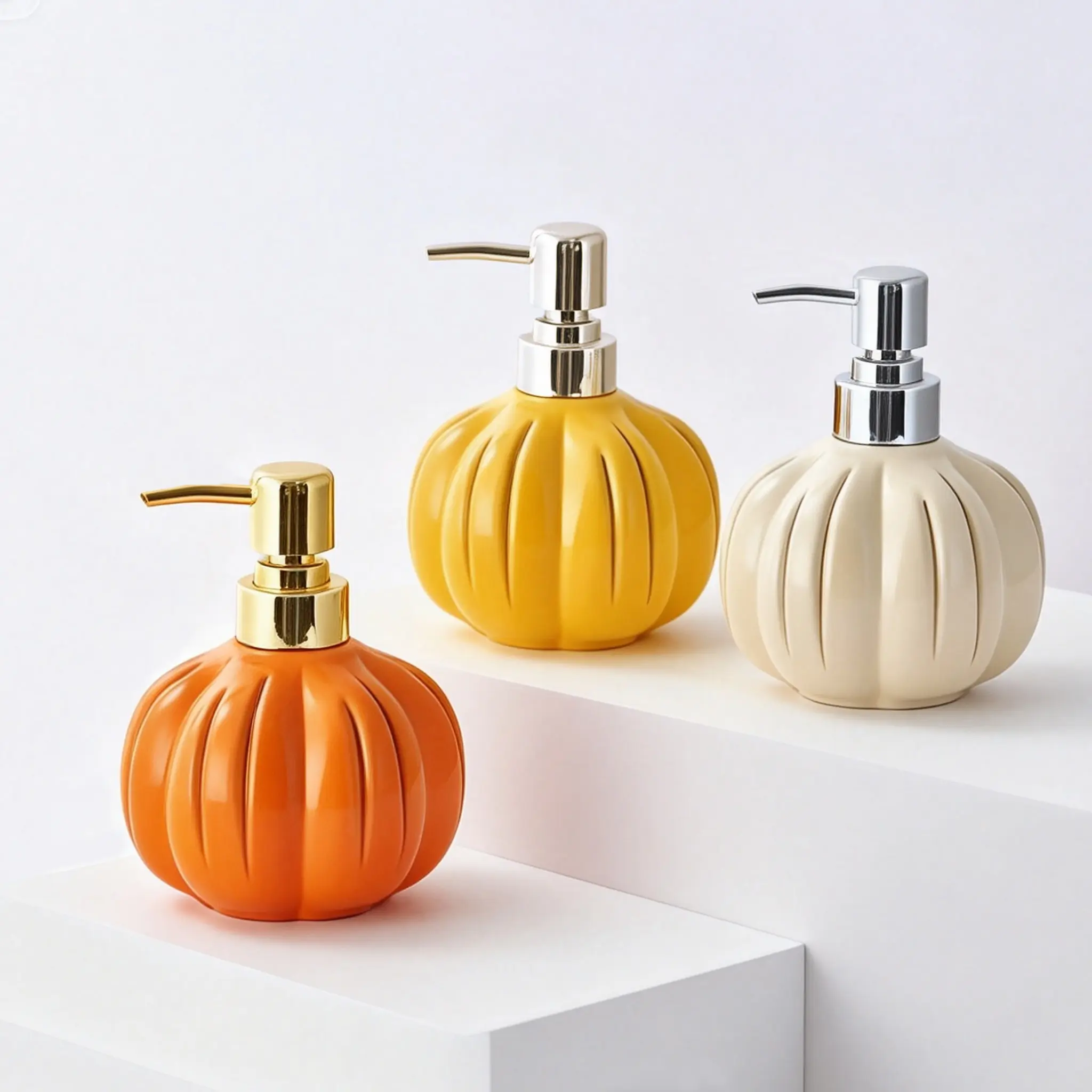 Ceramic Soap Dispenser, Pumpkin Shape, 450ML, Refillable Liquid Pump Bottle, Bathroom Fall Decor, Halloween Kitchen Decor,  Ideal for Hand Soap, Dish Soap, Shampoo, Lotion, Conditioner