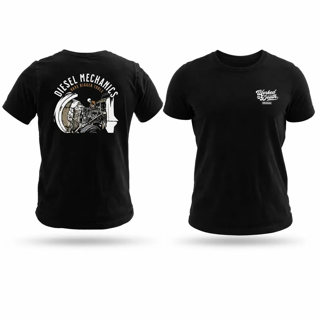 Diesel Mechanics HBT Graphic Tee Vintage Washed Cotton Crew Neck Casual Streetwear Shirt Retro Aesthetic Everyday Outfit Trendy Adult Workwear Fashion Top For Men Women