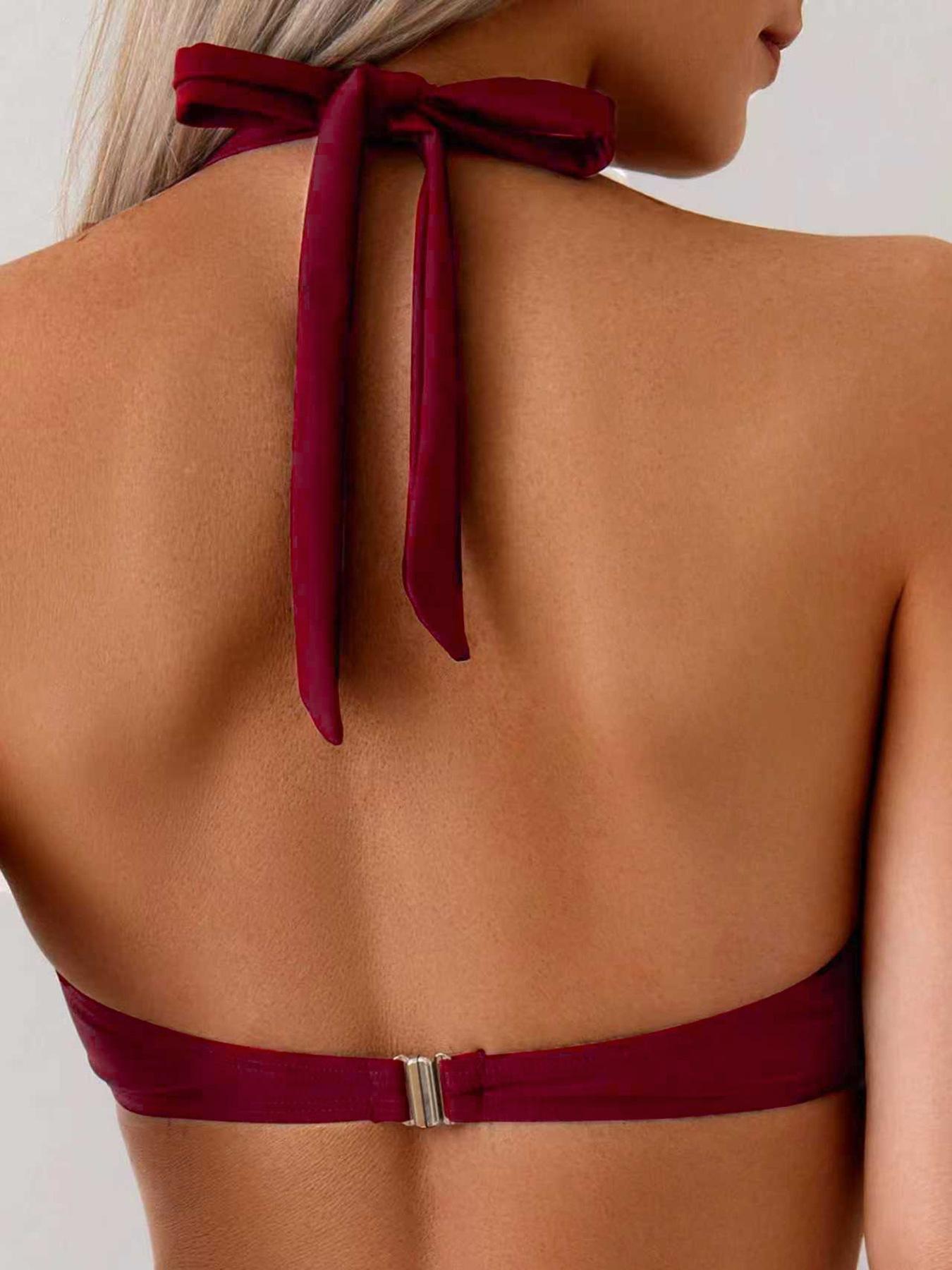 Brown Bikini with Gold Ring Detail and Matching Skirt - Elegant Swimwear Set"