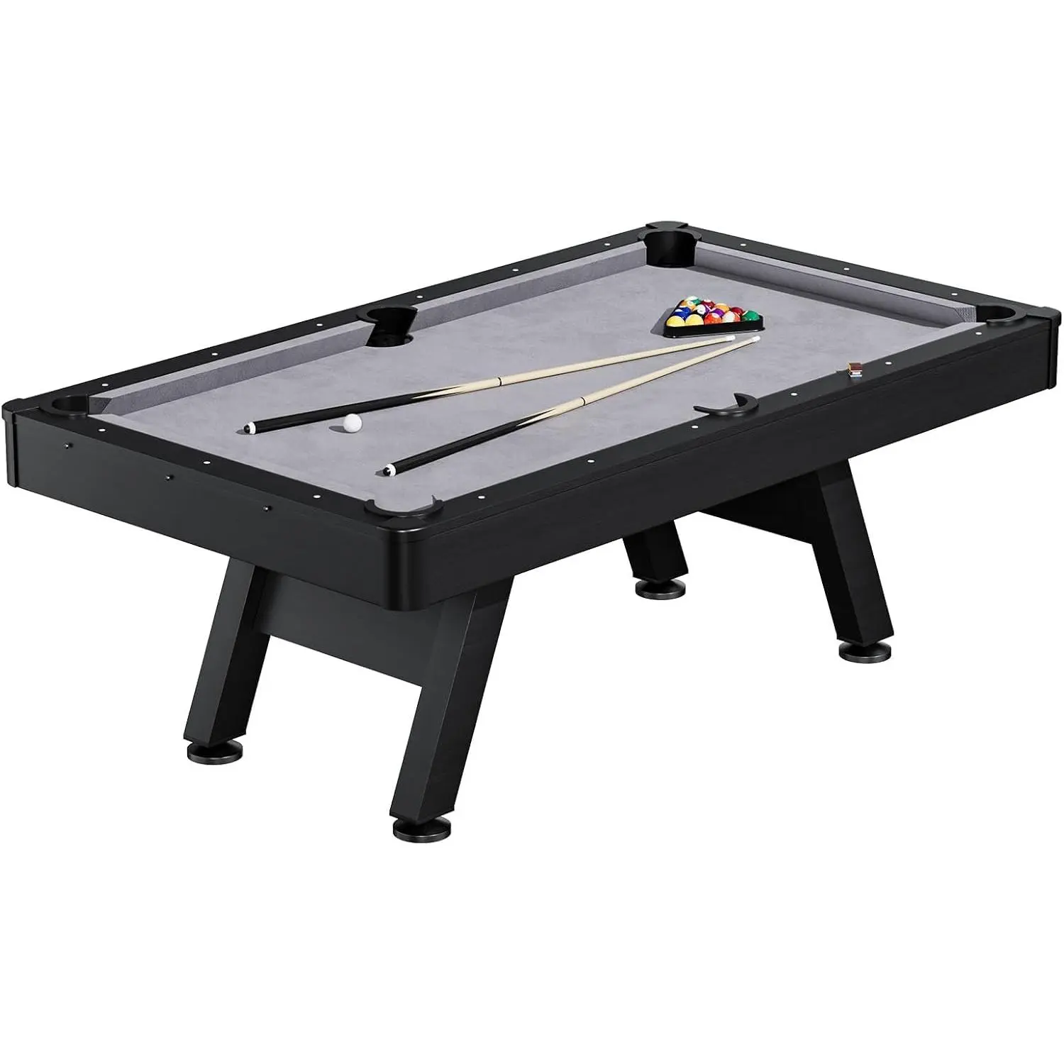 7ft Black Wood Billiards Table Set – Complete Pool Table with 2 Cues, Balls, Triangle, Chalk & Brush – Space-Saving Multi-Functional Recreation for Game Room, Home, Office & Family Fun