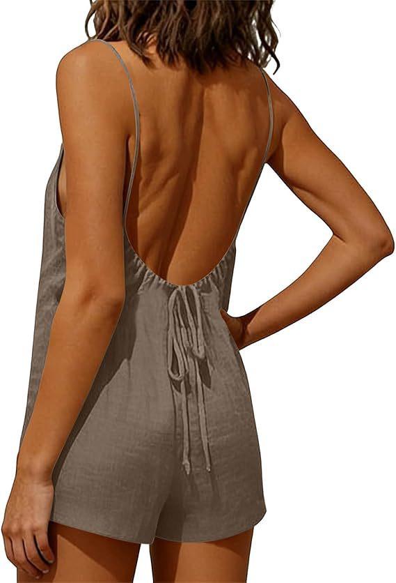 2026 New Women's One-Piece Pants Casual Sleeveless Tank Top Short Skirt Overalls with Narrow Straps and Pockets