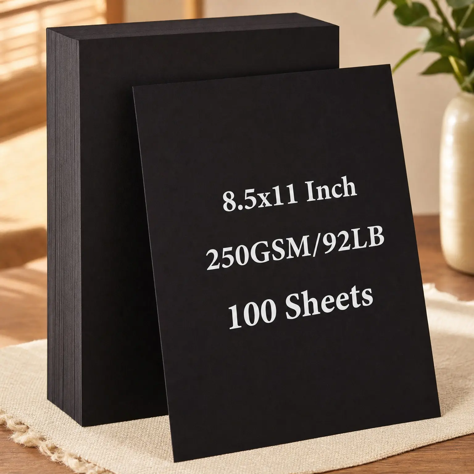 100 Sheets 8.5” x 11” Black Cardstock, 92lb/250gsm Thick Heavy Cardstock Paper for Printer, Resume, Scrapbooks, Art, Crafts, Business CardsGift