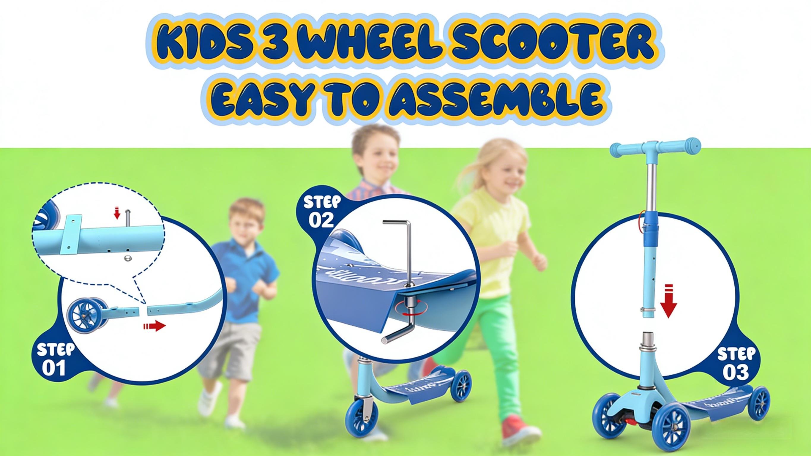 Kids Kick Scooter, Cool LED Light Up Scooter for Kids  3 Height Adjustable  Awesome Flash Wheels, Birthday gifts for boys and girls ,Outdoor sports are suitable for 3 4 5 6 7  years old.