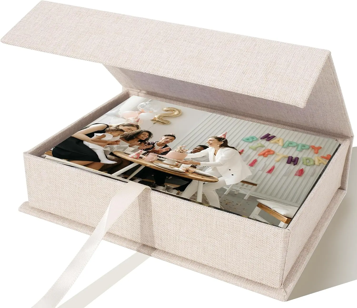 Photo Storage Box for 4x6 Photos, Acid-Free Organizer Box with Lid, Beige | Linen Archival Memory  Box for 4x6 Pictures, Postcards, Invoice & Scrapbooking Supplies, Photo Cases,  Box