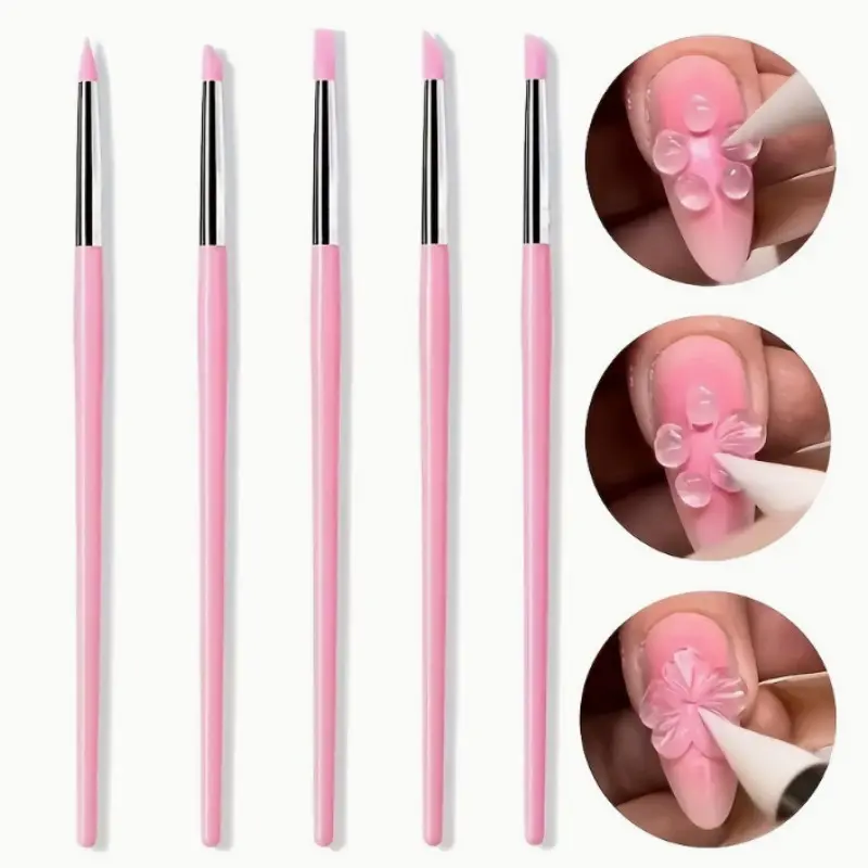 5-Piece Manicure Kit, Silicone Press-On Nail Tools, and Stems, Dotting, Flowering, Powder Application, Beauty Essentials
