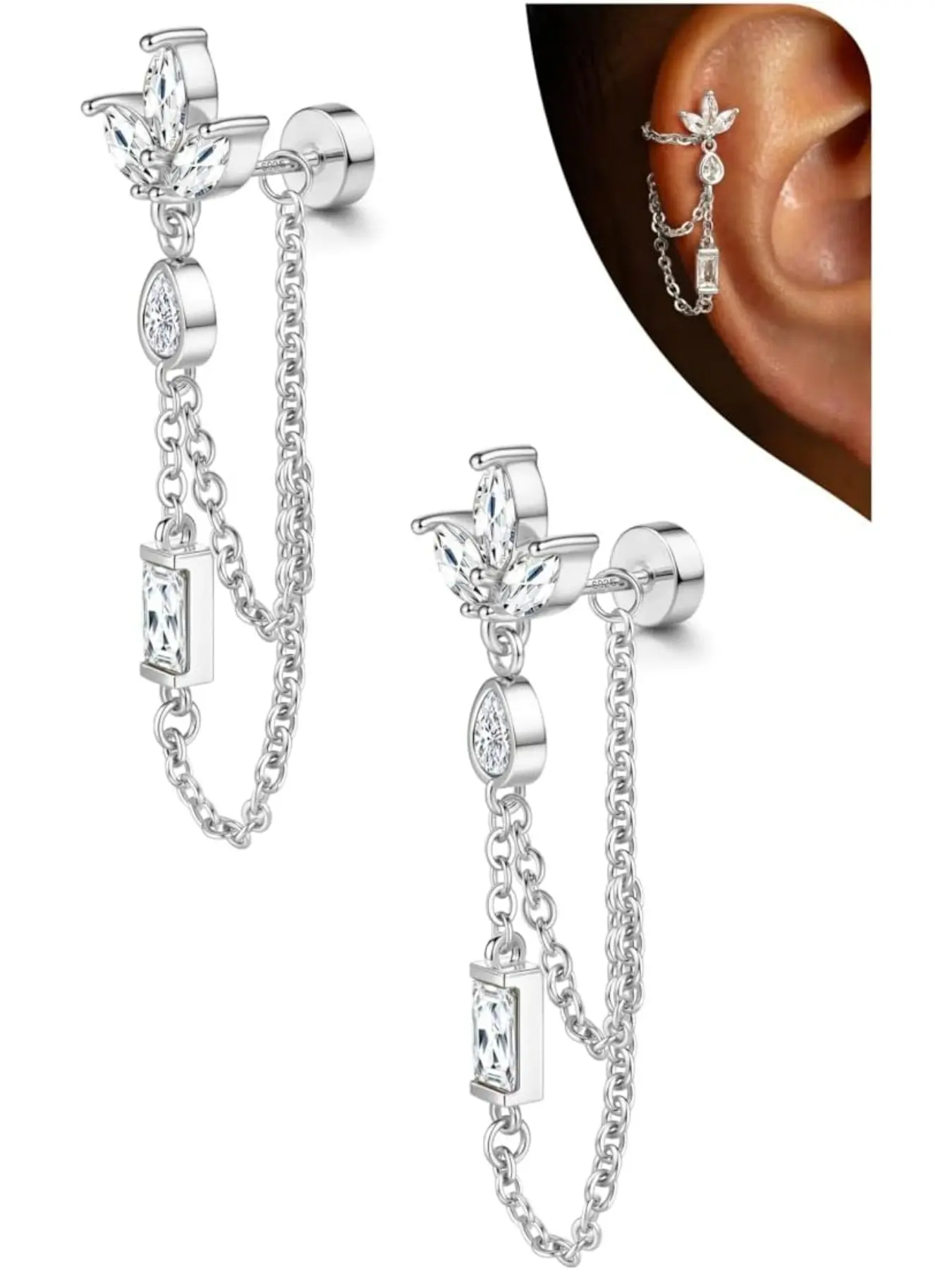 Hypoallergenic Cartilage Earrings for Women Flat Back Studs-925 Sterling Silver Post Stud Flatback Earrings for Sensitive Ears-20G Ear Crawler Climber Cartilage Earring Tragus Conch Helix Piercing Jewelry