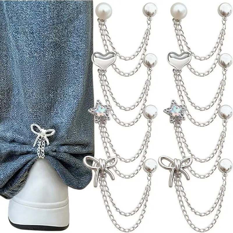 8-Piece Multi-Functional Clothing Clips, Metal Star Heart Bow Button Clips, Cute Decorative Clips for Shirts Pants Jeans Sleeves, Fashion Accessories