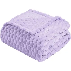 Flannel Fleece Throw Blanket, 3D Jacquard Light Purple Fuzzy and Warm Blanket for Couch, Sofa, Bed, Chair, 300GSM Soft Touch Cozy Lavender Throw for All-Season Home Decor(50x40inch)
